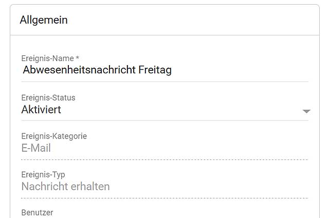 Ereignis - automatische Antwort Teilzeit