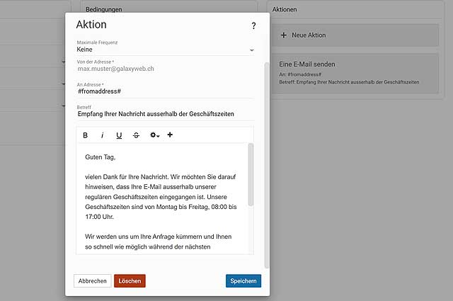 Ereignis - Info ausserhalb Geschäftszeit