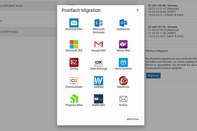 Postfachmigration Übersicht