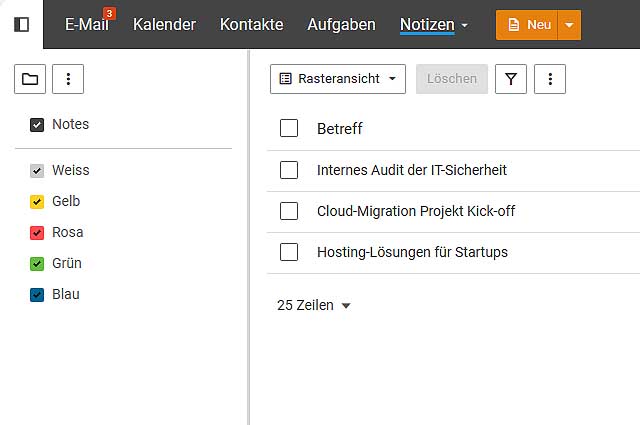 Notizen Rasteransicht