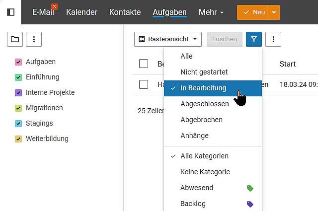 Aufgaben filtern