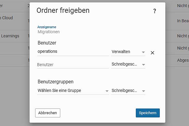 Aufgabenordner freigeben